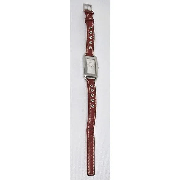Women's Coach Petite Tank Silver Tone Red Leather Strap Watch 0219 14 - Picture 5 of 9